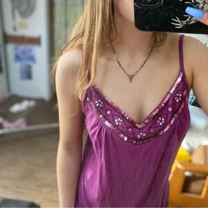 Purple Sequin Trim Cami Tank Top